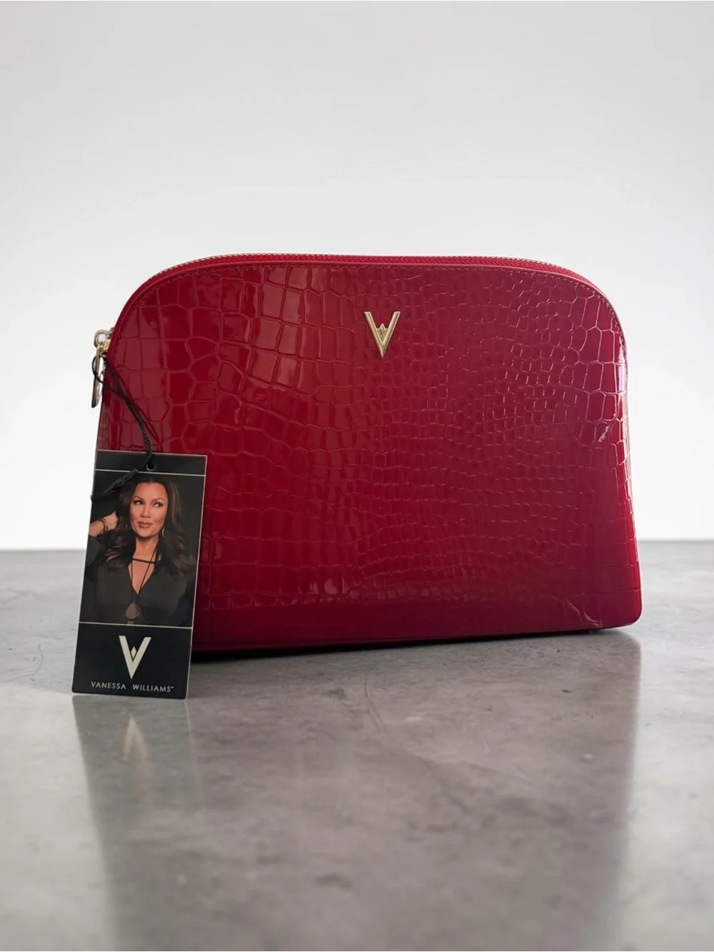 Eva Marie V Red Croc-Embossed Cosmetic Bag